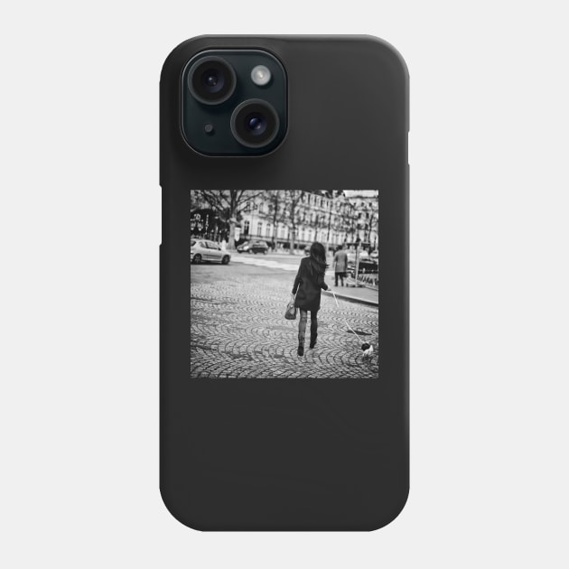 Parisian girl and puppy on Champs-Élysées Phone Case by Sampson-et-al