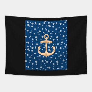 Navy Blue Orange Chevron Anchor Tapestry