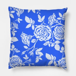 Roses in Blue and white Pattern Pillow