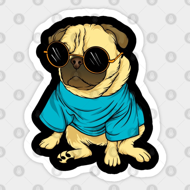Cool Retro Pug Wearing Sunglasses Pug Lover Gift - Pug Lover Gift - Sticker