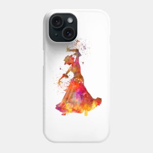 Gypsy woman dancing flamenco dancer silhouette in watercolor Phone Case