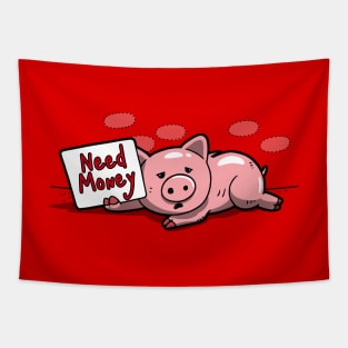 Funny Cute Beggar Pig Money Problem Homeless Cartoon Tapestry