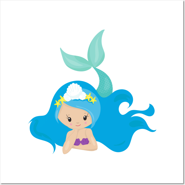 Mermaid Girl Cute Mermaid' Poster, picture, metal print, paint by