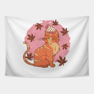 Happy Fall Cat Tapestry