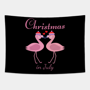 Christmas In July Pink Flamingo Tapestry