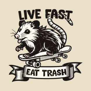 Live Fast Eat Trash - Vintage Opossum Design T-Shirt