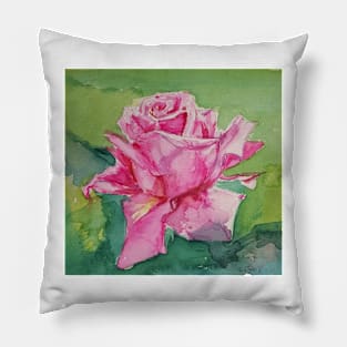 Watercolor Pink Rose Pillow
