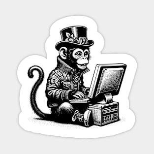 Punk Rock Goth monkey on Computer Vintage Style Magnet