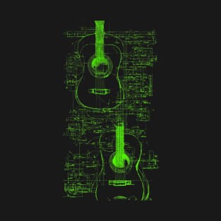 Neon Green Acoustic Guitar Da Vinci blueprint T-Shirt