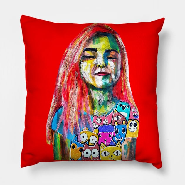 redhair lisa abstract paint Pillow by chachazart