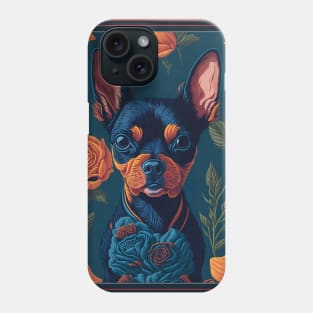 Dogs, Toy Terrier and flowers, dog, seamless print, style vector (red flowers Toy Terrier 3 version) Phone Case