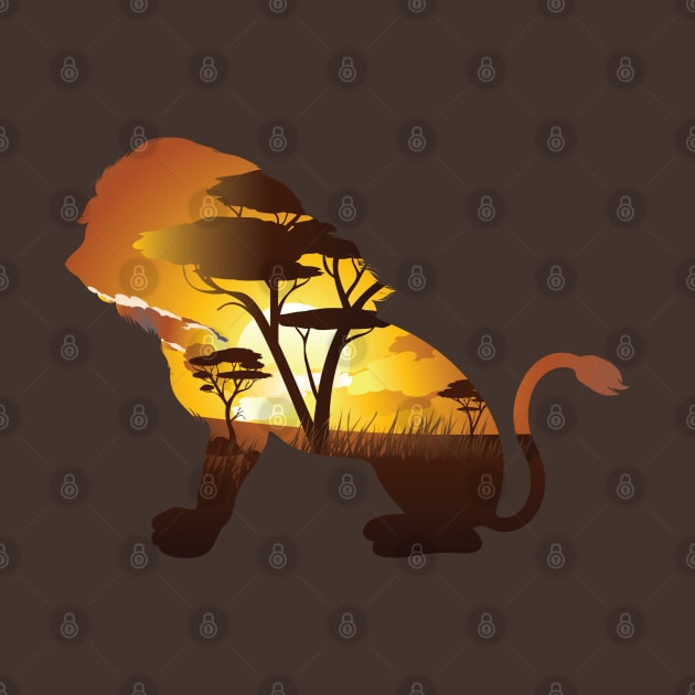 African Sunset and Lion by AnnArtshock