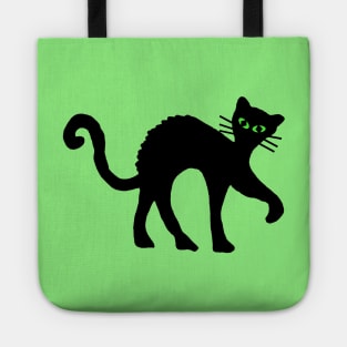 Spooky Black Cat Arched Back Green eyes Tote