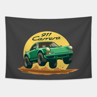 car 911 carrera offroad rally dakar green Tapestry