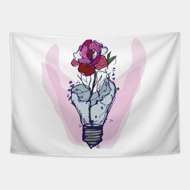 Light bulb with pride month flowers sketch (lesbian flag colors) Tapestry by linespace-001