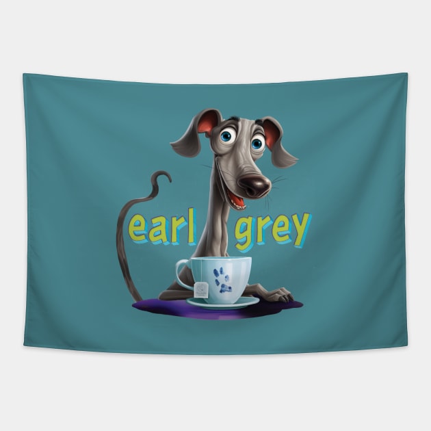 Earl Grey greyhound drinking a cup of tea Tapestry by Houndie Love