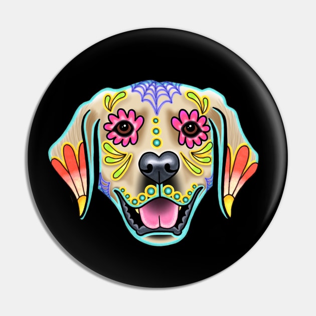 Golden Retriever - Day of the Dead Sugar Skull Dog Pin by prettyinink