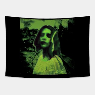 Like in night dream. Beautiful girl in park or room. green. Tapestry