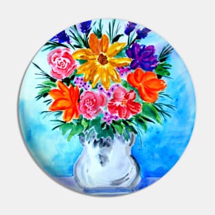 Colorful Flower Bouquet on Blue and Purple Pin