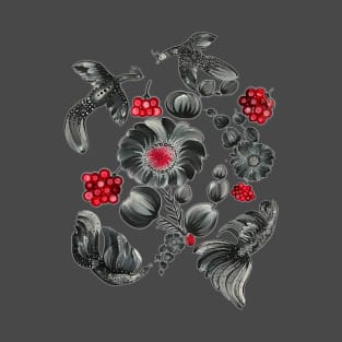 Magic birds and flowers. Petrykivka Painting. T-Shirt