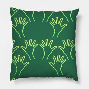 Cave Hands Anew Yellow-Green on Green Pillow