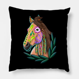 Day of the Dead Dun Sugar Skull Horse Pillow