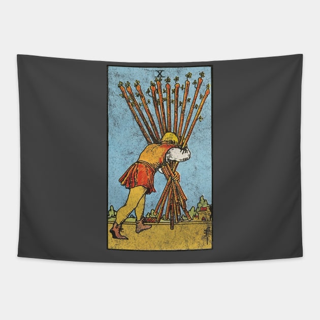 Ten of wands tarot card distressed Tarot Tapestry TeePublic