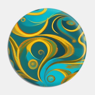 Abstract Turquoise and Gold Swirls Pin