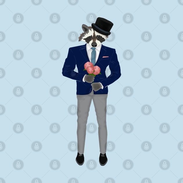 Raccoon in a suit with flowers. City Style. Hipster style by KateQR