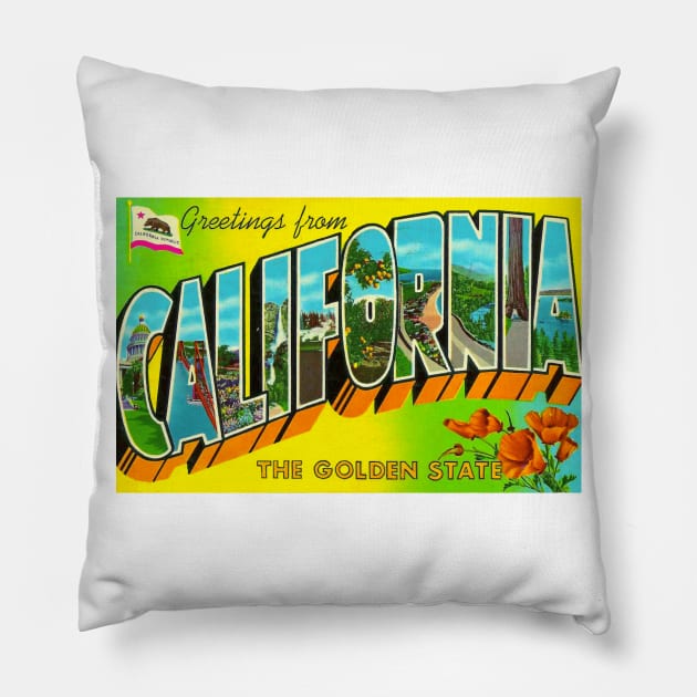 Greetings from California - Vintage Large Letter Postcard Pillow by Naves