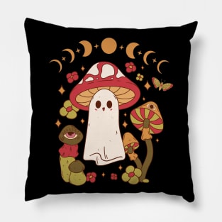 Cute Cottagecore Mushroom Ghost Moon Phases Pillow