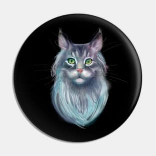 Grey Maine Coon Cat with Green Eyes Pin