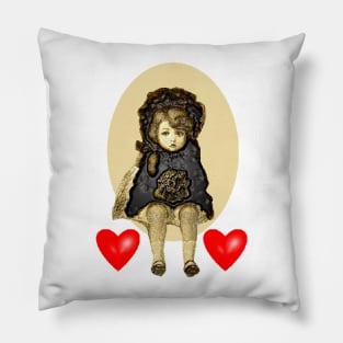 Mourning doll with sad hearts Pillow