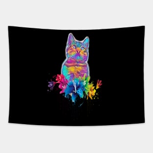 CAT FLOWERS RAINBOW Tapestry