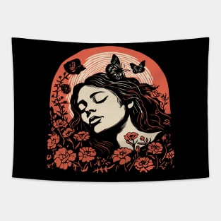 Linocut Woman Tapestry