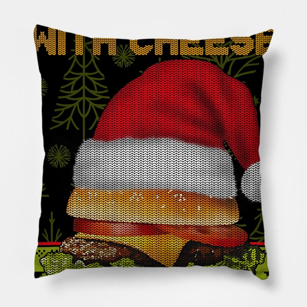 Happy Holidays With Cheese Funny Christmas Cheeseburger Gift Pillow by ruffianlouse