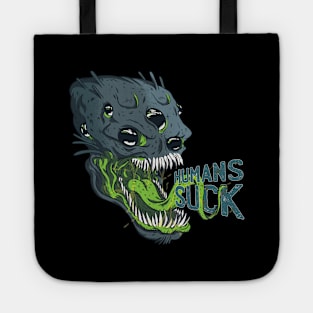 Human sucks, Scary alien monster graphic, Introvert-Awkward-Hipster-Sarcasm, UFO space lover cartoon, Men Women Tote