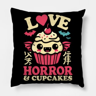 I Love Horror and Cupcakes - Creepy Cute Goth Kawaii Cupcake Pillow