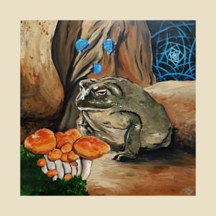 A Moment of Clarity - Psychedelic Frog Toad Mushrooms Sacred Geometry Fantasy Wall Art Handmade Home Decor Painting T-Shirt