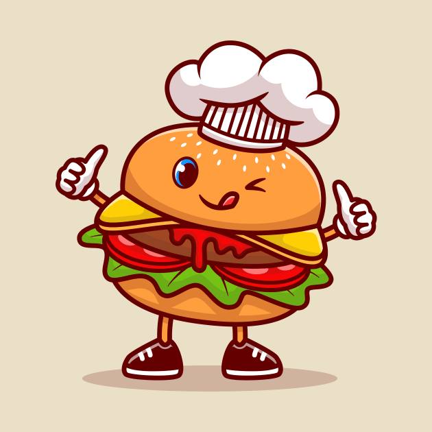 Cute Burger Chef Wearing Cap Cartoon by Catalyst Labs