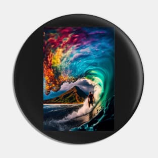 rainbow wave surfer Pin