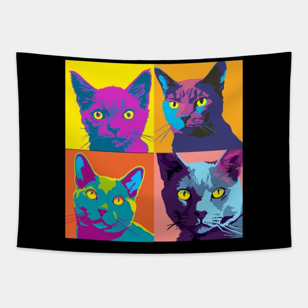 Korat Cat Pop Art - Cat Lover Gift Tapestry by PawPopArt