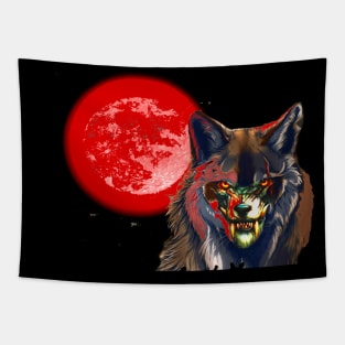 BLOOD MOON WOLF Tapestry