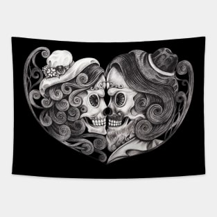 Sugar skull couple lovers day of the dead. Tapestry