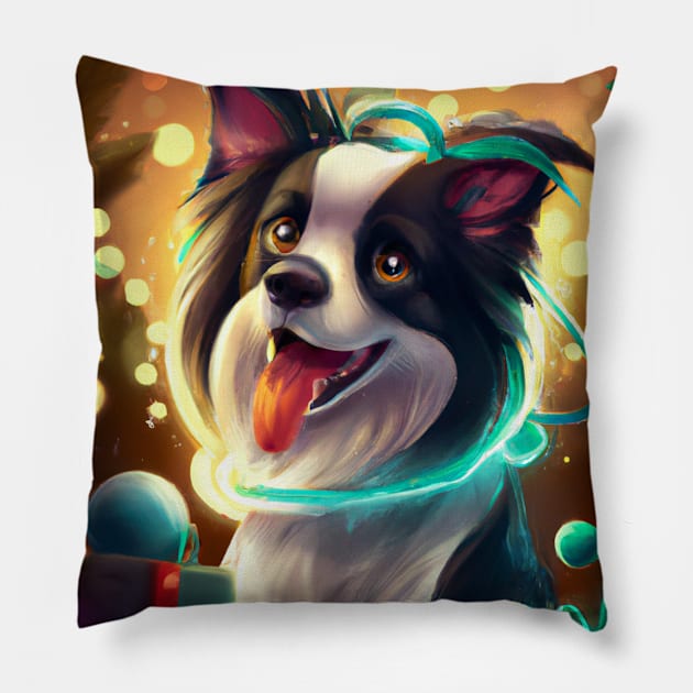 Cute Border Collie Drawing Pillow by Play Zoo