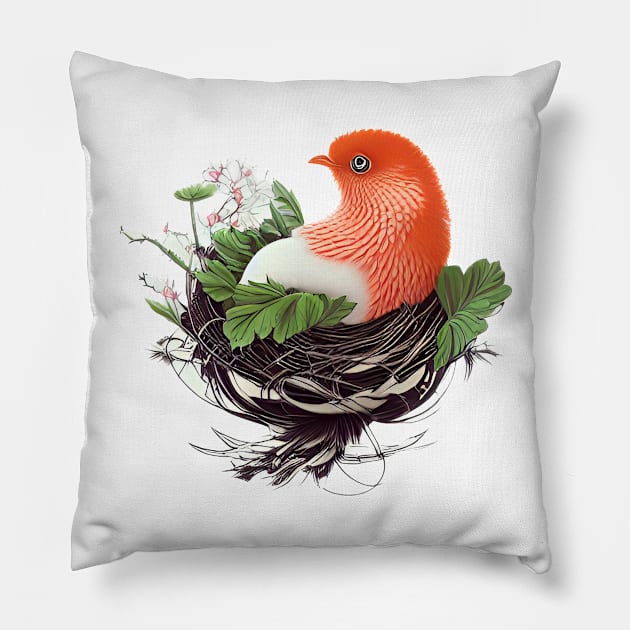 Magnificent Cuckoo in Nest Pillow by Greenbubble