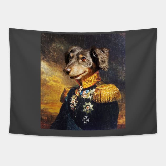 Walter Portrait (Retro Dog Military Painting) Tapestry by UselessRob