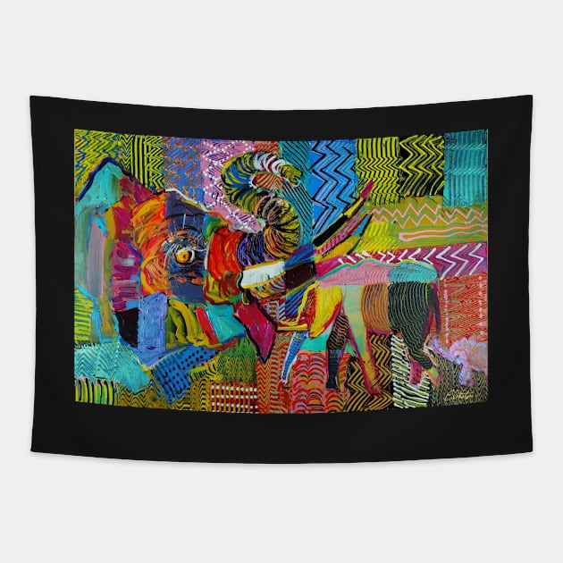 Wild elephant and baby abstract painting 938 Tapestry by artsale