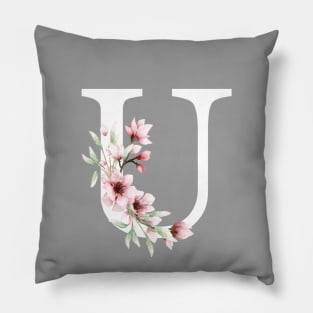 Letter U Monogram With Cherry Blossoms Pillow