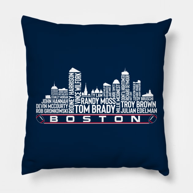 New England Football Team All Time Legends, Boston City Skyline Pillow by Legend Skyline